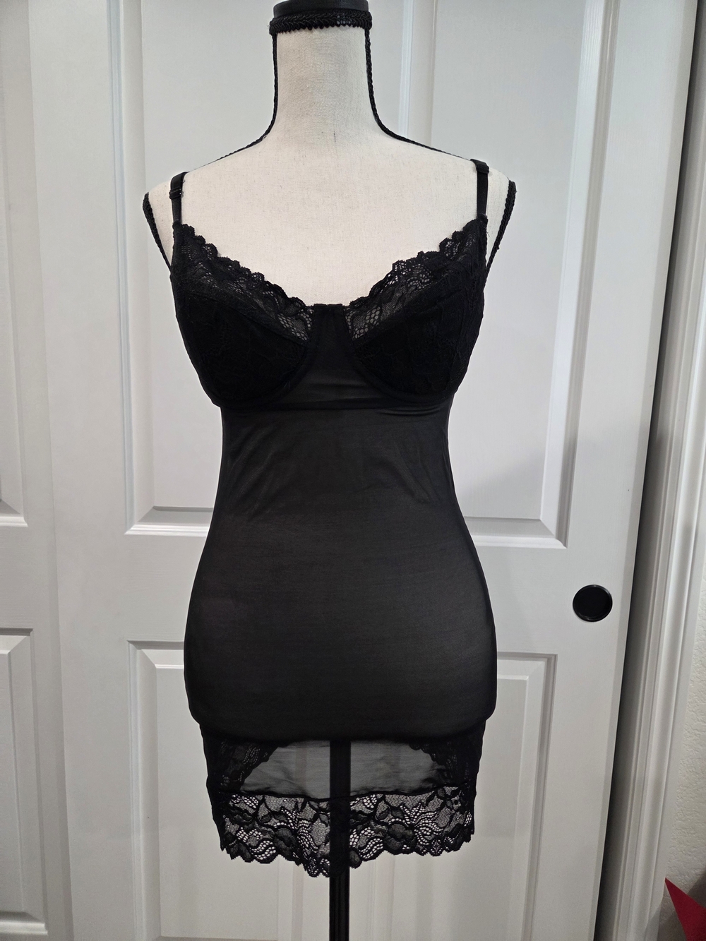 Frederick's of Hollywood Black Lace-Trim Slip Chemise